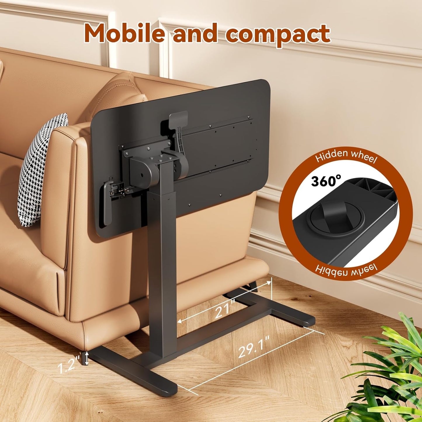 Mobile Standing Desk, Height Adjustable Left/Right Overbed Bedside Table, 90° Tiltable Portable Laptop Desk with Wheels, Foldable Computer Cart for Hospital Home Use, Black