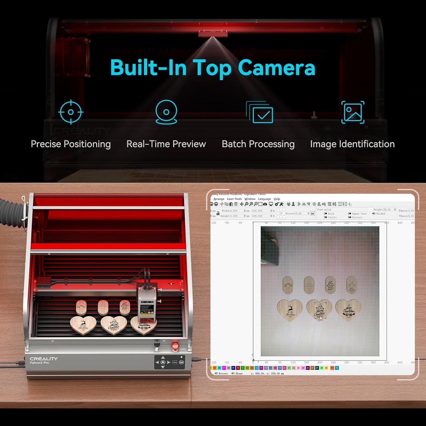 Falcon2 Pro S 40W Enclosed Laser Engraver with Air Assist, Built-in Camera, Class 1 Laser Cutter and Engraver Machine for Wood, Metal, Batch Prodcuction, Engraving Area 400 * 415mm