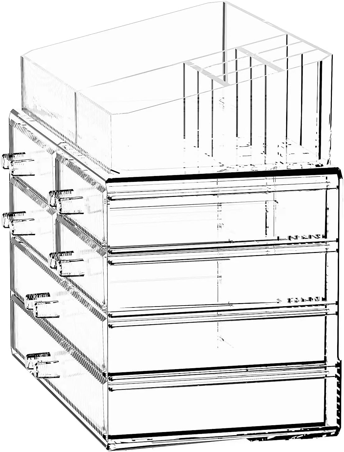 ZHIAI Stackable Storage Drawers, Acrylic Bathroom Counter Organizer Clear Makeup Organizers for Vanity, Kitchen Cabinets, Bathroom, Undersink, Home Organization and Storage (1 Top 6 Drawers)