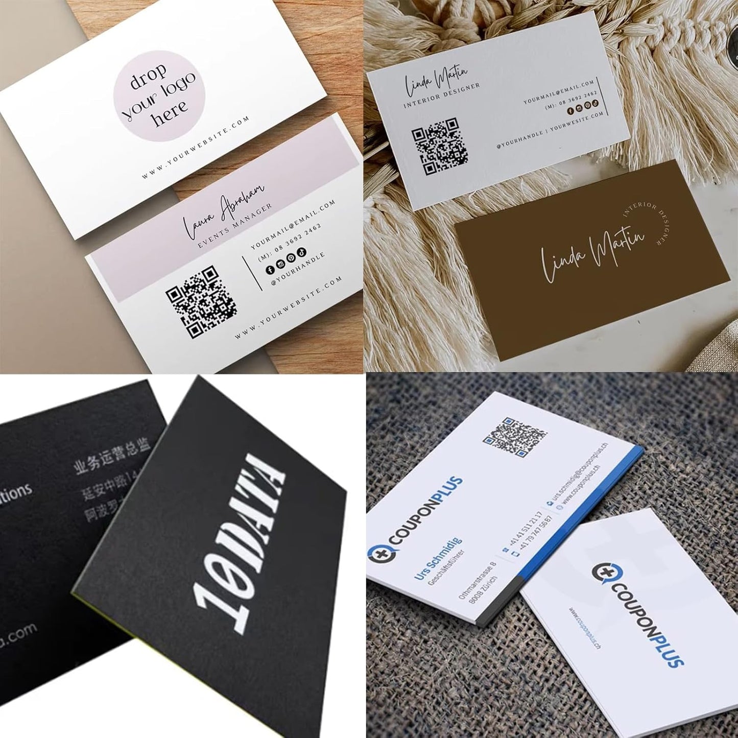 100pcs custom business cards thank you cards with logo picture 300gsm coated paper laminate two-sided printed (style 12)