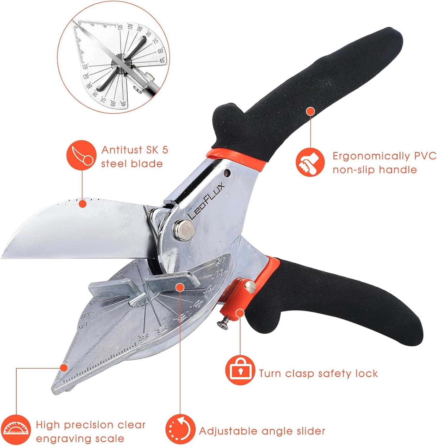 Miter Shears for Wood Trim, Adjustable 45°-135° Multi-Angle Handheld Tool, Multifunctional Trunking, Moulding Shears, Perfect for Mitre Cutting, Quarter Round, No Replacement Blade | LFXP3101S