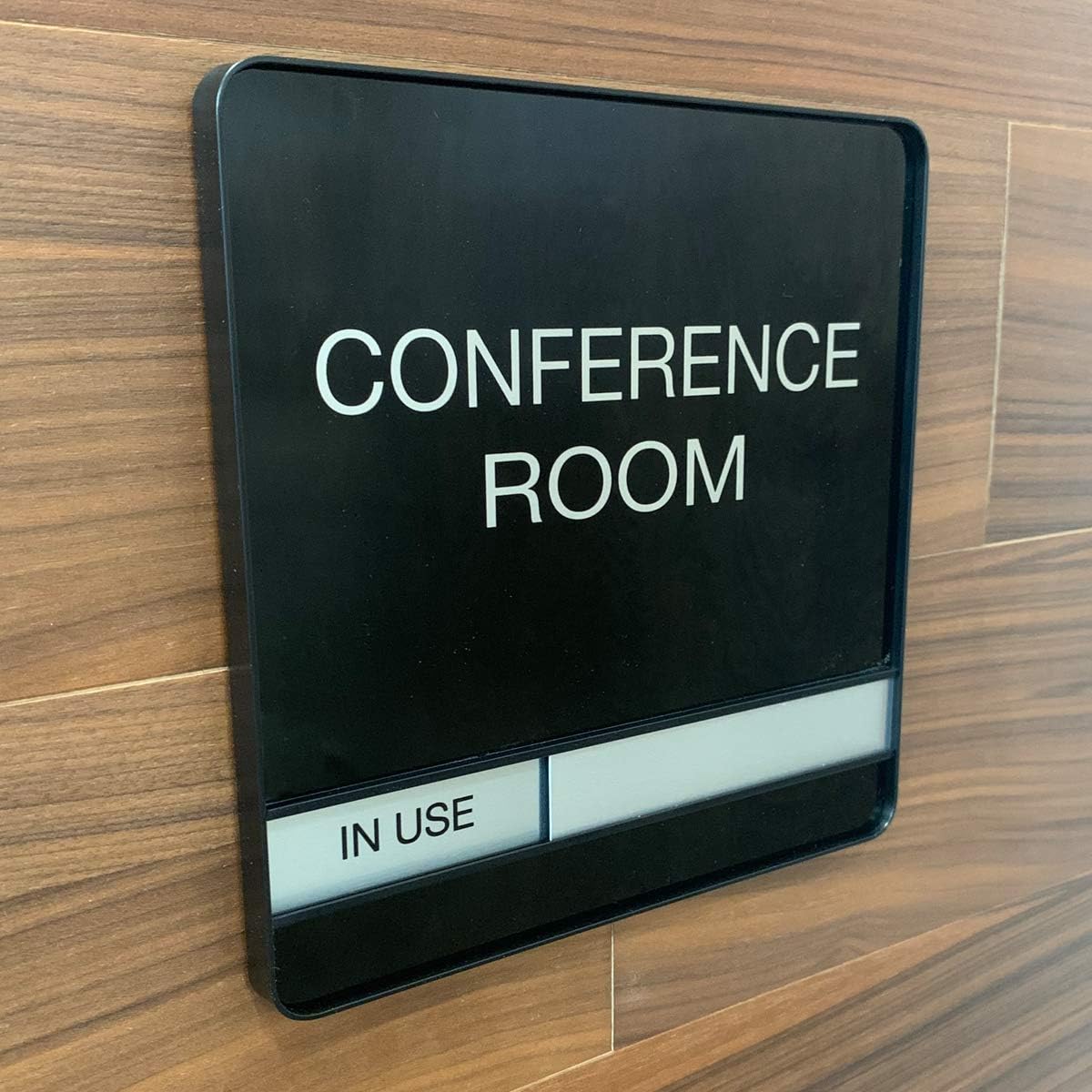 NapTags Conference Room Slider Signs (Black - Black Frame, 8" x 8")