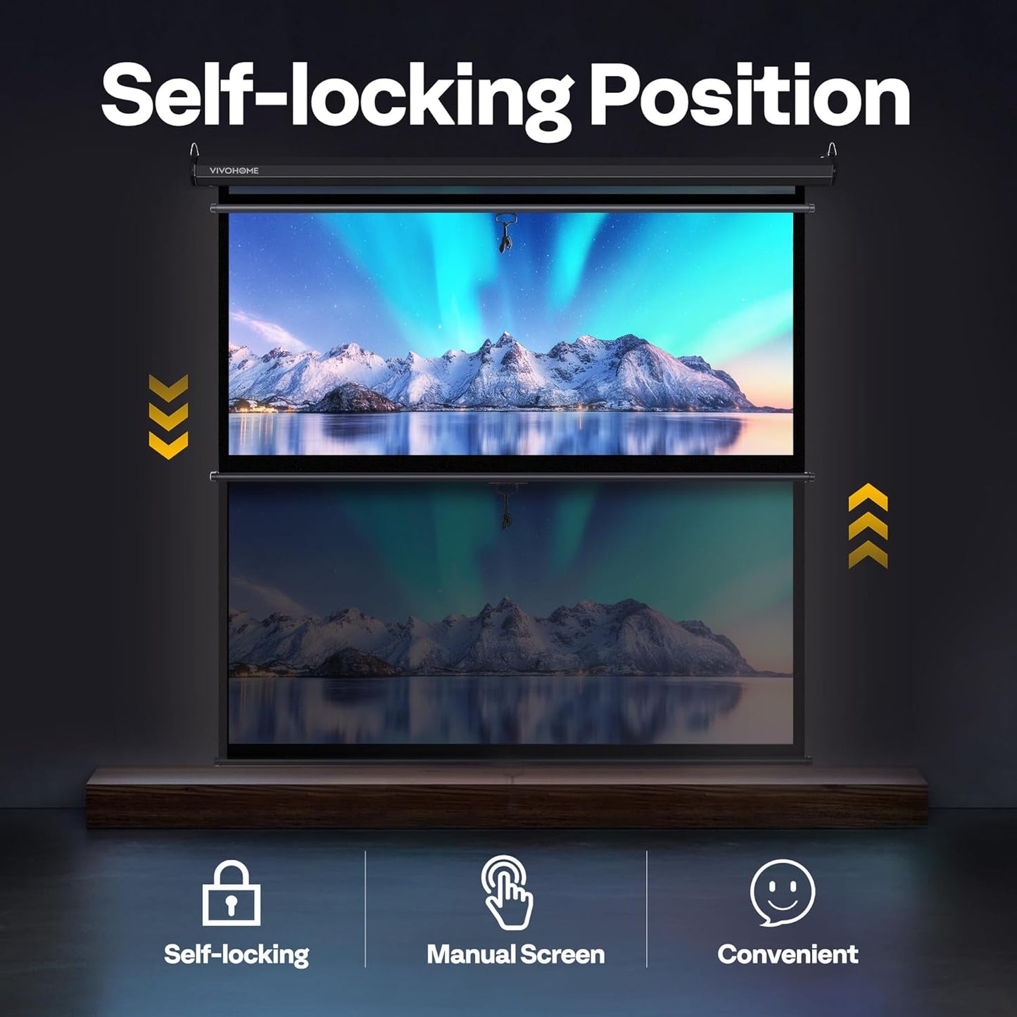 VIVOHOME Projector Screen Pull Down, 1:1 120 Inch Retractable Projection Screen, HD 4K Manual Pull Movie Screen for Home Theater, Cinema, Office (84x84 Inch Black)