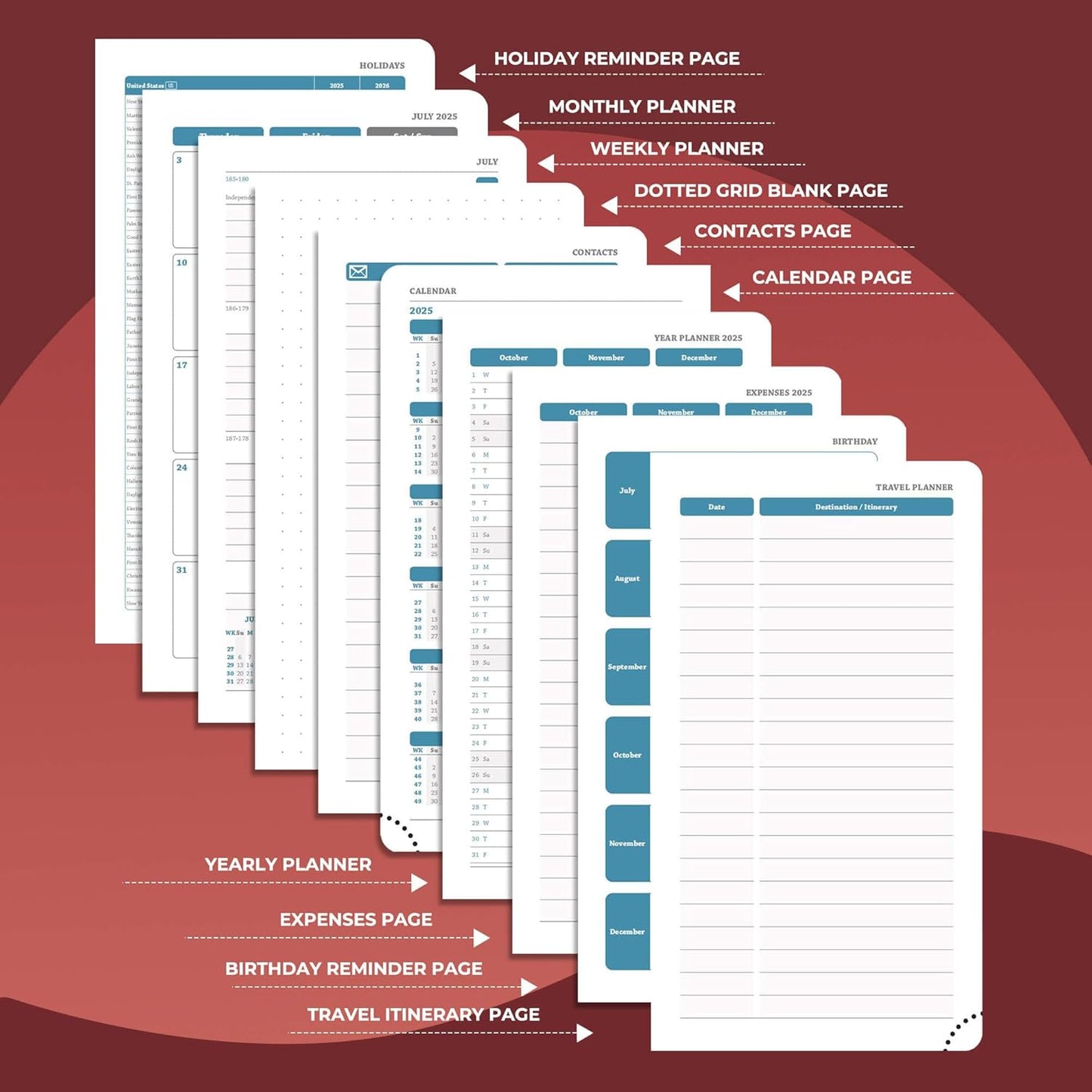 Planner 2025-2026 Daily Weekly and Monthly,6.5"x3.75",18 Months Spiral Bound Calendar Agenda with Self-adhesive Pen Holder,2026 Academic Plan with Vegan Leather Soft Cover,Red