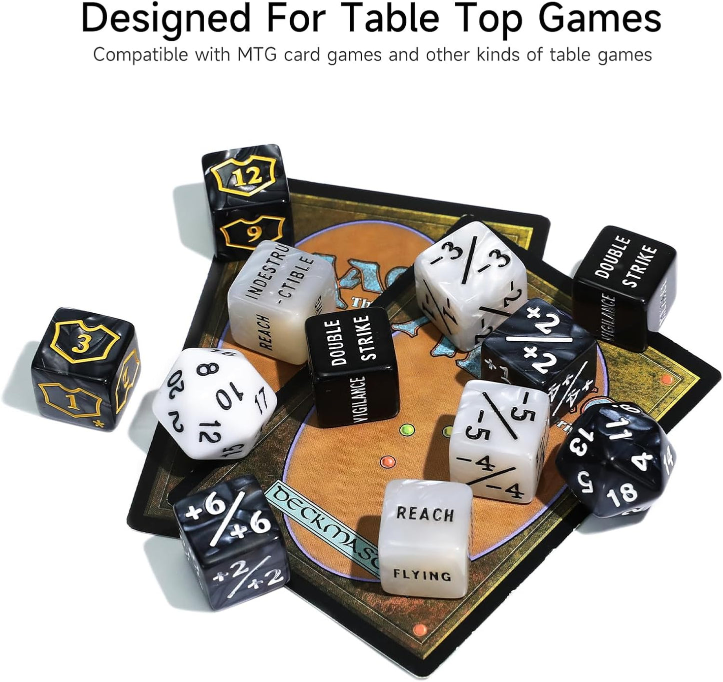 SIXPOINTS 62PCS MTG Dice Set with Plus 1 Life Counter & Keyword Token Dice & Shield Life Counter Dice & D20 Dice Set for Magic The Gathering, MTG, TCG, Card Games Accessories (62Pcs/Set Color-A)