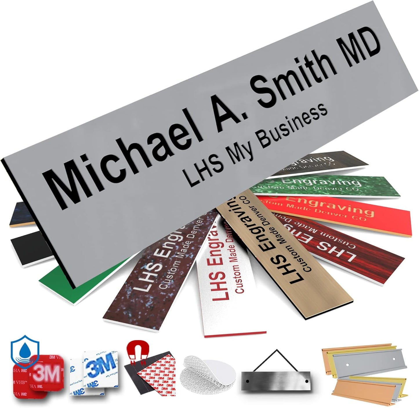 Door Name Plate Personalized for Office Gray Plastic Name Plate Black Letters - Made in USA 2x10 B8