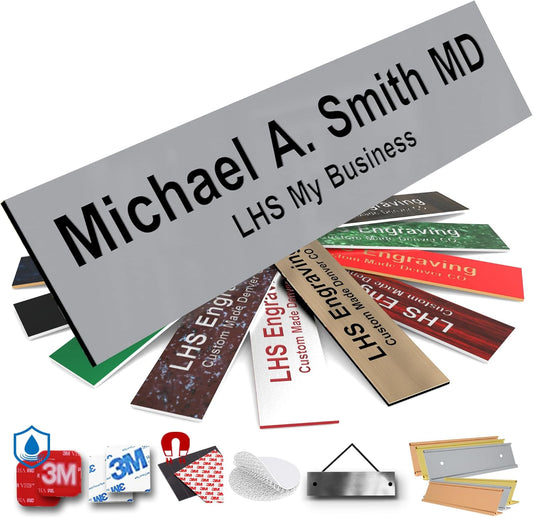 Door Name Plate Personalized for Office Gray Plastic Name Plate Black Letters - Made in USA 2x8 B8