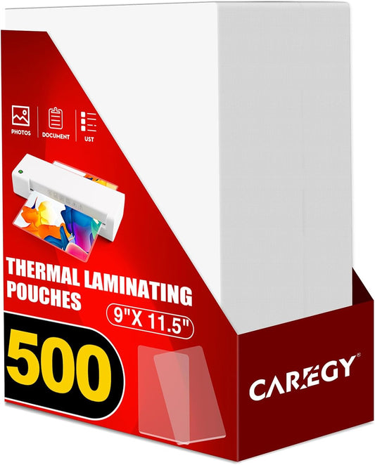 CAREGY 500 Pack Laminating Sheets,Holds 8.5 x 11 Inch Sheets,Thermal Laminating Pouches, 3 Mil, 9 x 11.5 Inches Lamination Sheet Paper for Laminator, Round Corner Letter Size