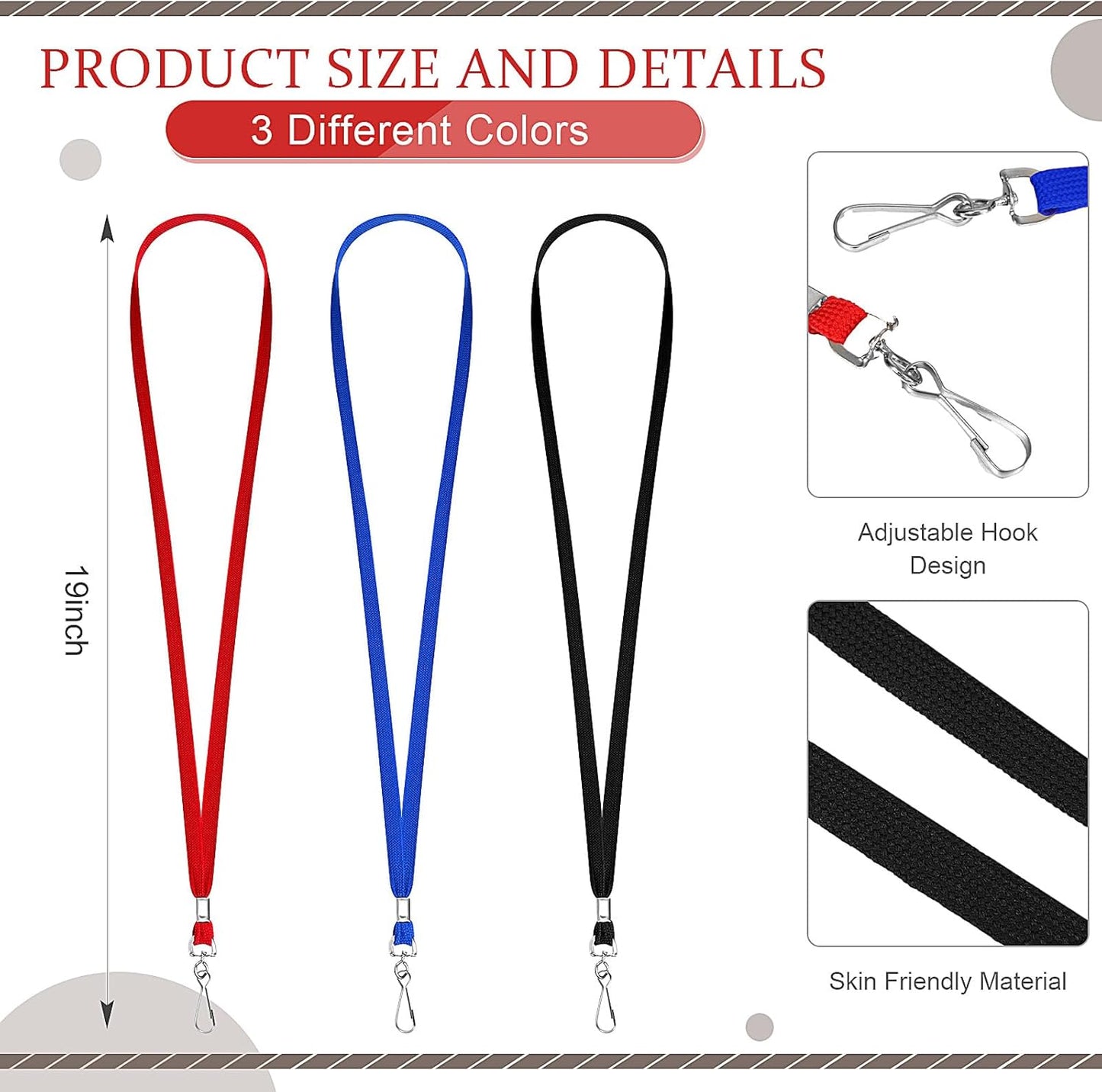 Bulk Lanyards for ID Name Badges Holder Flat Lanyards with Hook Clip Swivel for Office School Accessories (1000 Pack,Classic Colors)