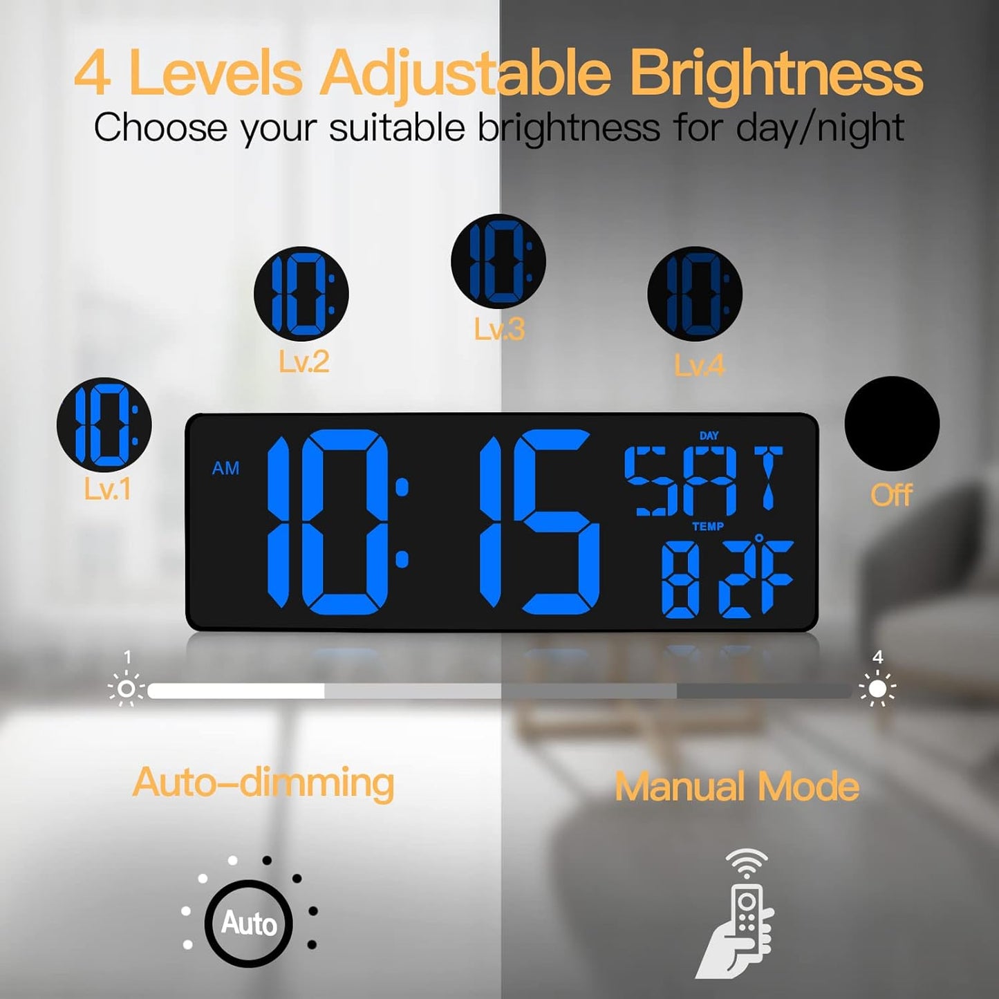 XREXS Large Digital Wall Clock with Remote Control, 16.5 Inch LED Large Display Count Up & Down Timer, Adjustable Brightness Plug-in Alarm Clock with Day/Date/Temperature for Home, Gym, Office