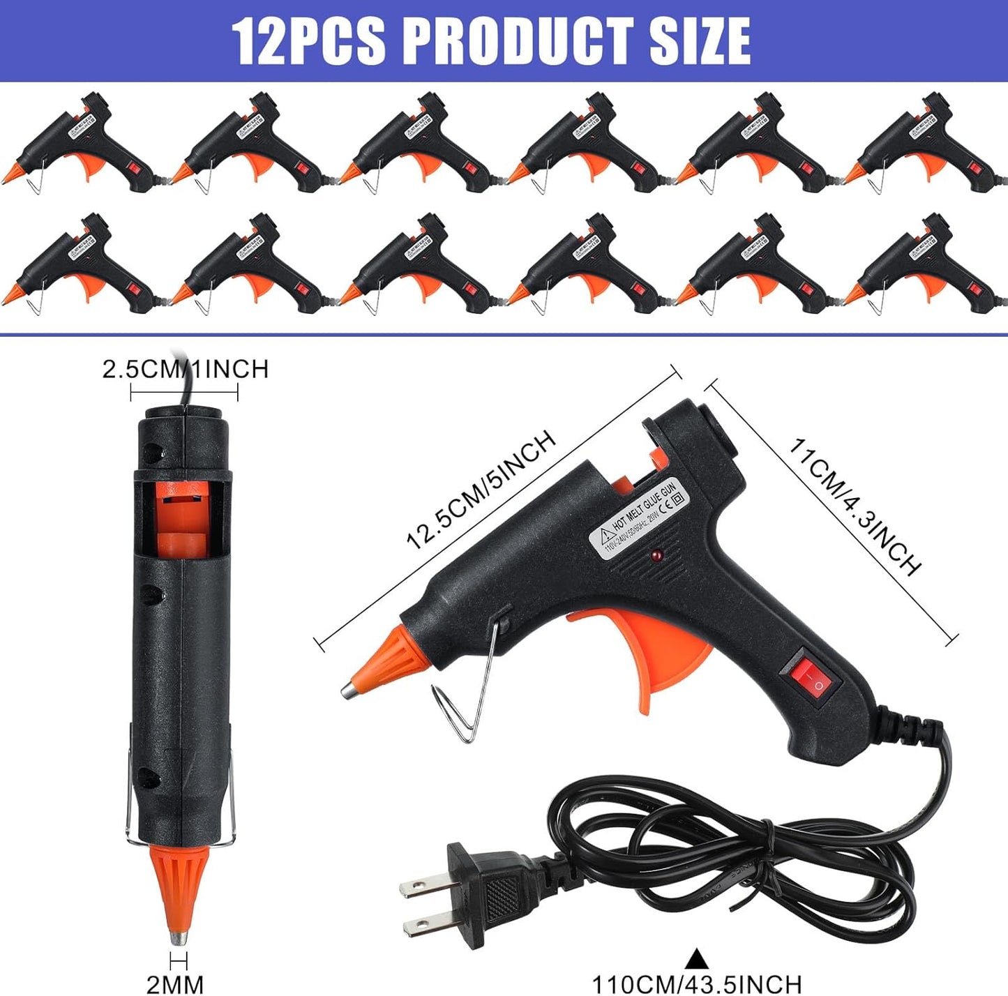 Zhengmy 12 Pcs Mini Glue Gun Crafts Hot Melt Guns Low Temp Glue with Burn Protection Fast Preheating and Easy Squeeze Trigger for School DIY Arts Class Projects Home Quick Repairs, 20 W (Black)