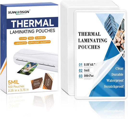 500 Pack 5mil 2.25“x3.75" Thermal Laminating Pouches Badge Laminate Pouches Clear Laminated Luggage Tags Printable Laminator Pouches for Business Permits Cards (500, 2.25"x3.75"-5mil)