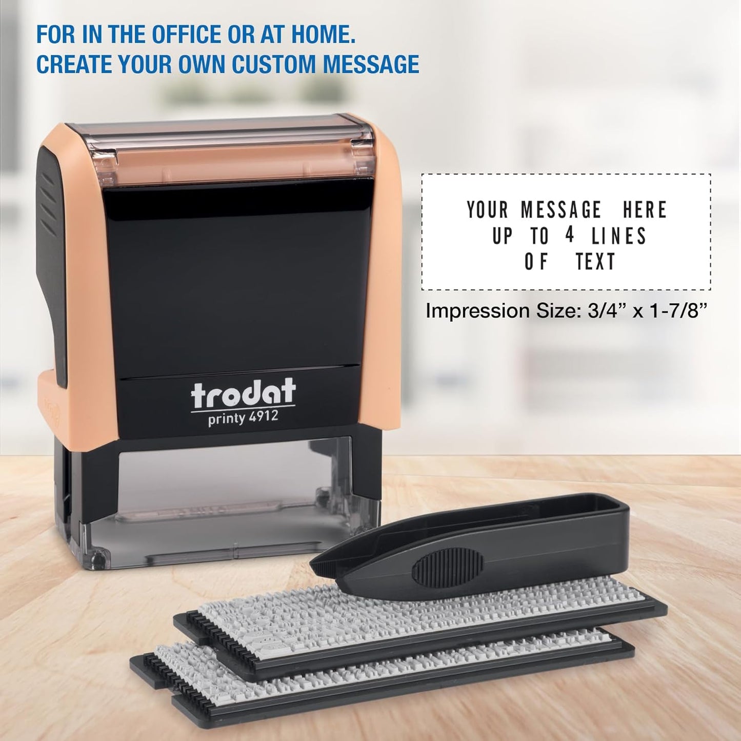 Trodat Printy 4912 Self Inking Do it Yourself (DIY) 4 line Personalized Custom Message or Address Stamp kit with Black Ink, Impression Size: 3/4” x 1-7/8” inch (Orange)
