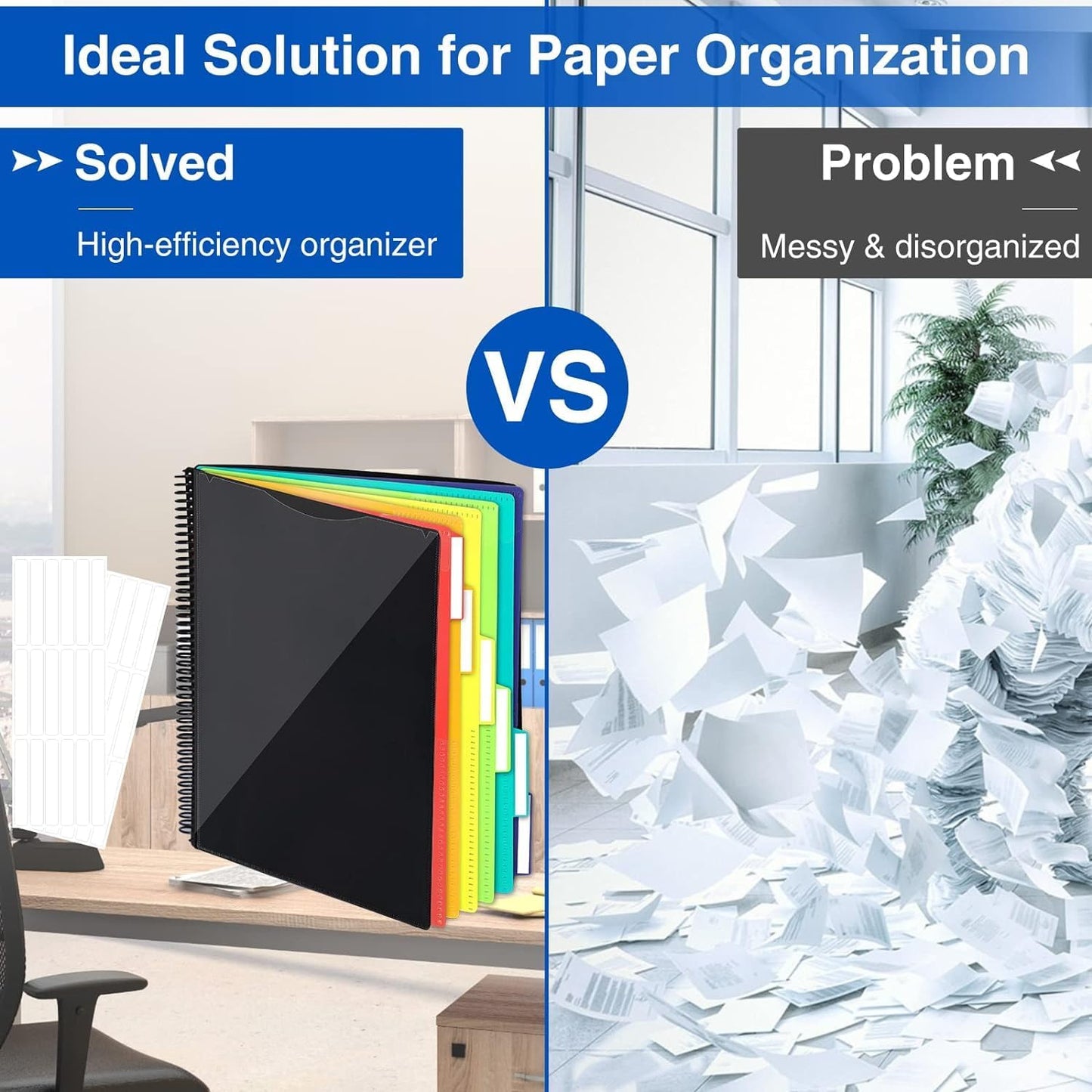 Forvencer 12 Pocket Project Organizer, 1/6-cut Tab Binder Organizer with Sticky Labels, Multi Pocket Folder with Zipper Pouch, Folder Binder Spiral Pocket Notebook, Office Supplies, Antique Green