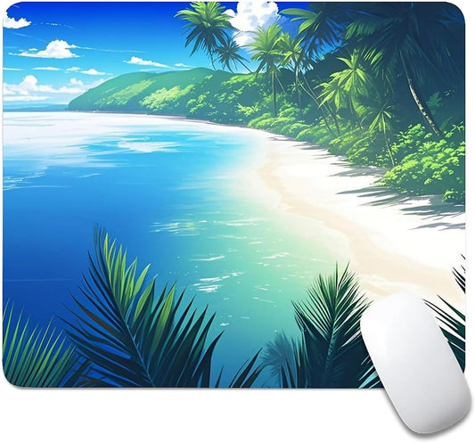 Square Mouse Pad Beach Ocean, Personalized Premium-Textured Custom Mouse Mat Design, Washable Mousepad Cloth, Non-Slip Rubber Base Computer Mouse Pads for Wireless Mouse