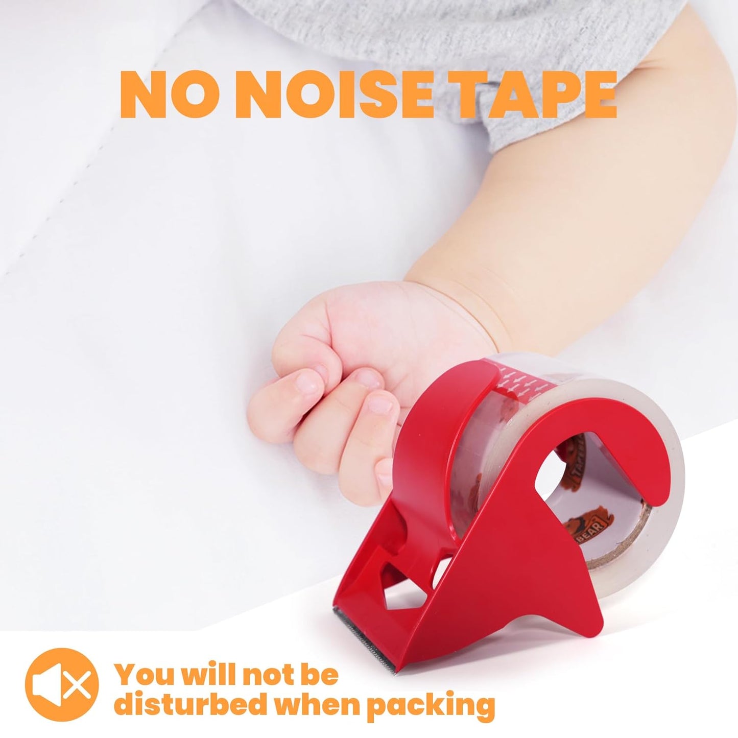 No Noise Packing Tape with Dispenser, 2.6mil Thick, 1.88" x 22yd Super Clear Packaging Tape for Book Binding, Carton Sealing, Moving, Shipping, 6 Rolls Tape with 6 Free Dispenser