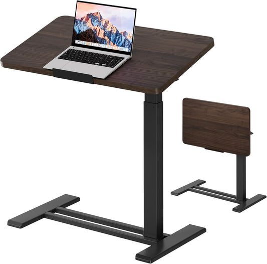 SANODESK Medical Adjustable Overbed Bedside Table with Casters 90° Tilt Top Pneumatic Mobile Rolling Laptop Computer Standing Desk Cart with Tray, Hospital and Home Use(27.6" W x 15.7" D,Rustic Brown)