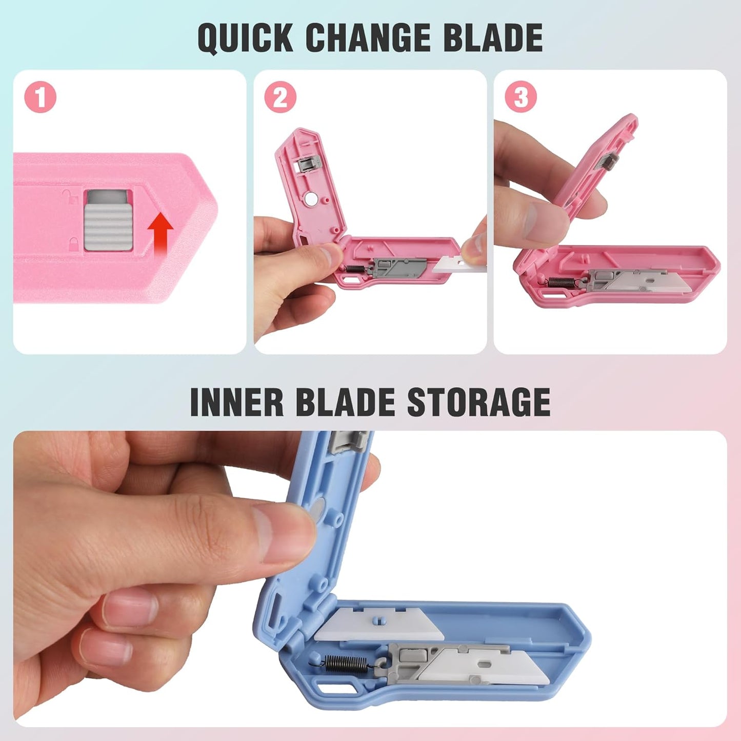 WORKPRO Ceramic Small Safety Box Cutter, Automatic Rebound Mini Letter Opener, Quick Change Retractable Blade Razor Knife, with Extra Blades