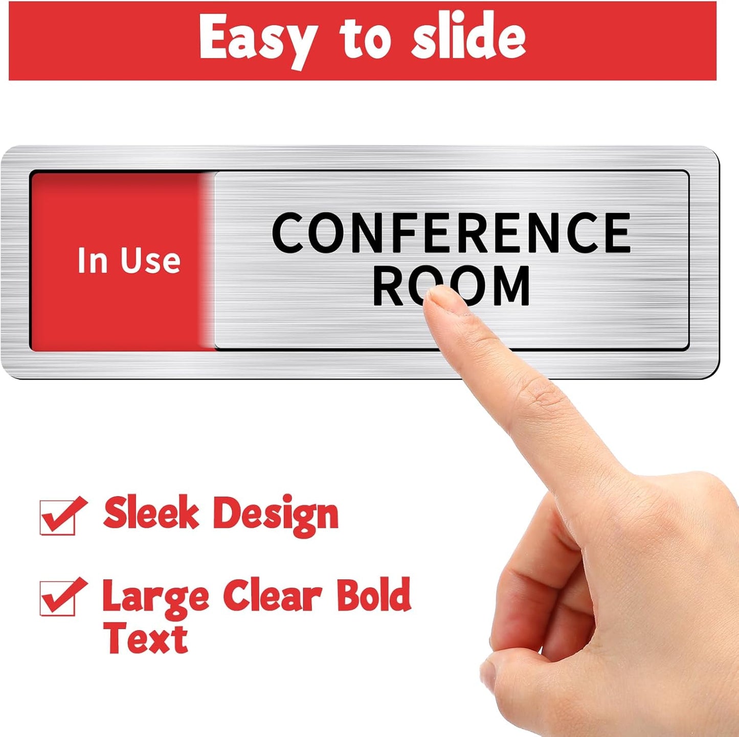 3 Pack Conference Room Sign with Slider 8"x2.6" Meeting in Progress Sign in Use Available Brushed Silver Do Not Disturb Indicators for Conference Room Office Door Recording Studio Decor