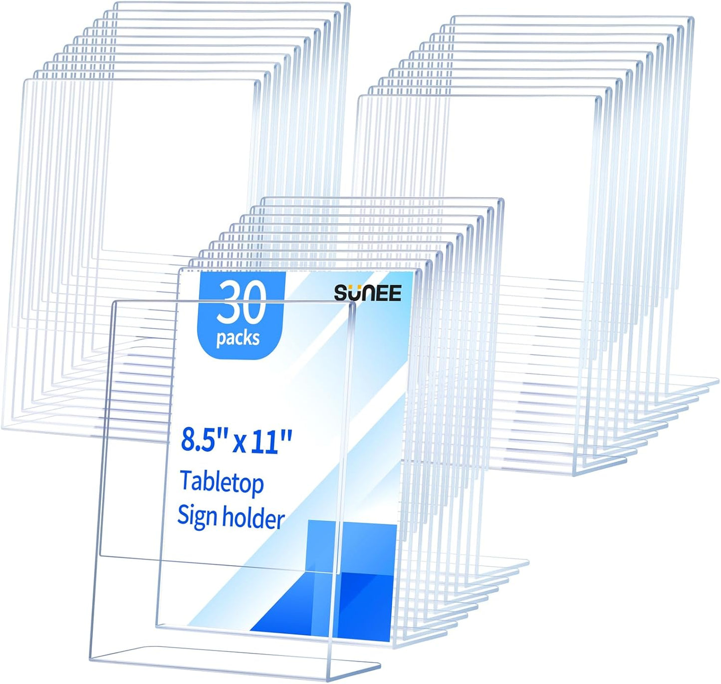 SUNEE 30 Packs Clear Plastic Sign Holders for 8.5x11 Paper, Vertical L-shape Frame for Displaying Signs and Menus