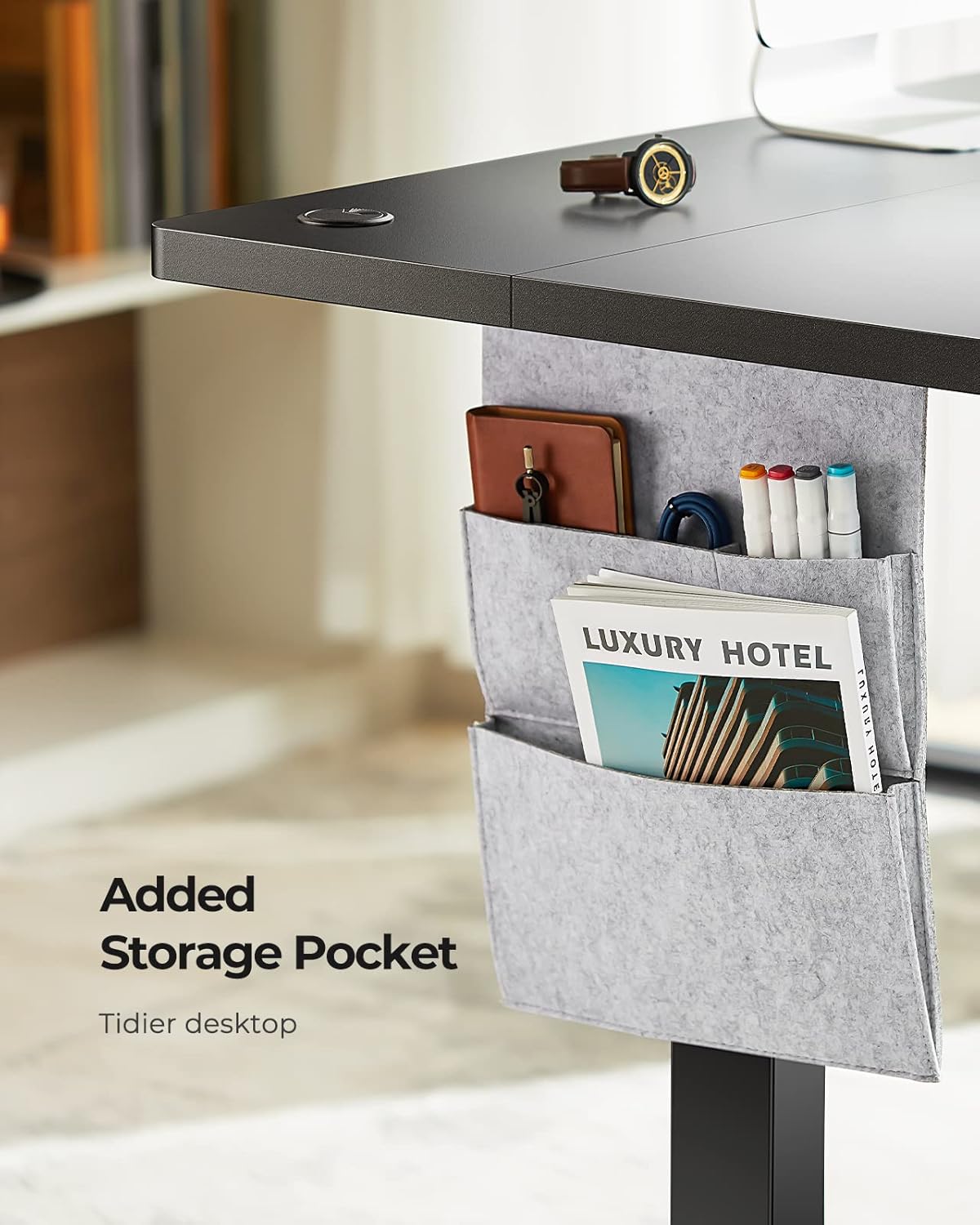 Marsail Electric Adjustable Height Standing Desk with Storage Bag, 48 * 24" Sit Stand Up Desk for Home Office,Computer Gaming Workstation, 4 Memory Height Settings,Cable Manager, and Headphone Hook