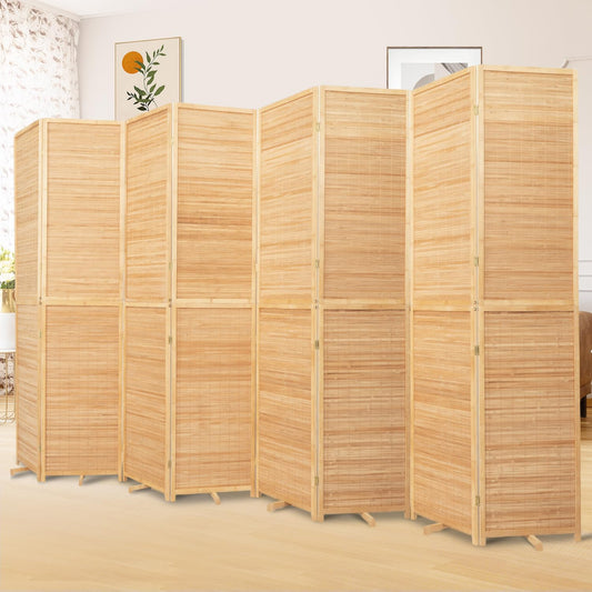 Bamboo Room Divider 8 Panel Wall Divider, 142'' W x 67'' H Folding Design with Extra Stable Base, 100% Bamboo Room Divider Screen for Room Separation, Chinese Room Partitions and Dividers Freestanding