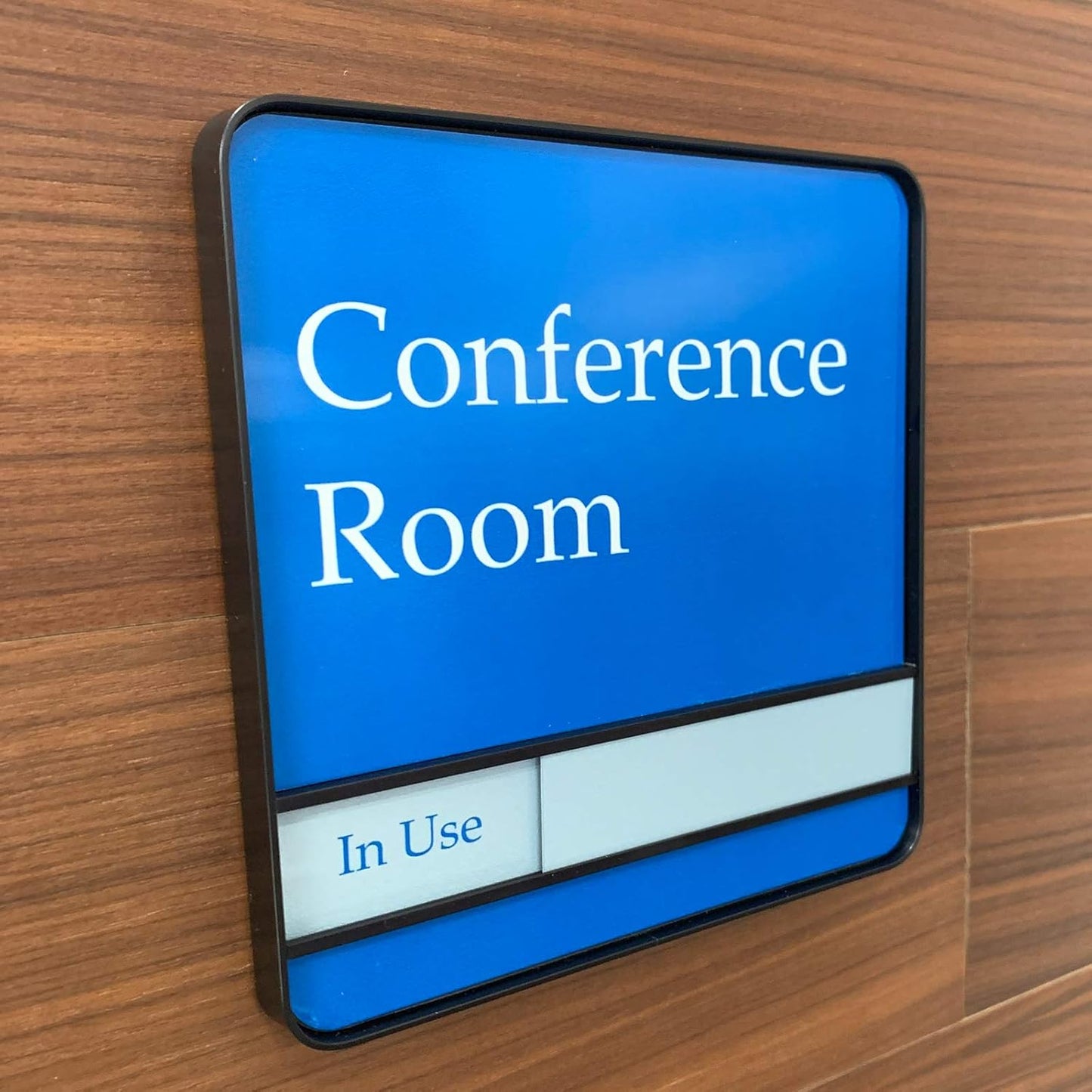 NapTags Conference Room Slider Signs (Sapphire Blue - Black Frame, 6" x 6")