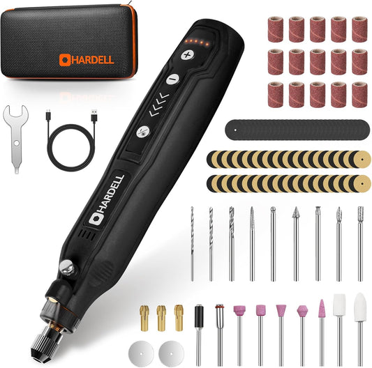 HARDELL Mini Cordless Rotary Tool Kit, 5-Speed and USB Charging with 69 Accessories, Multi-Purpose 3.7V Power Rotary Tool for Sanding, Polishing, Drilling, Etching, Engraving, DIY Crafts (Black)