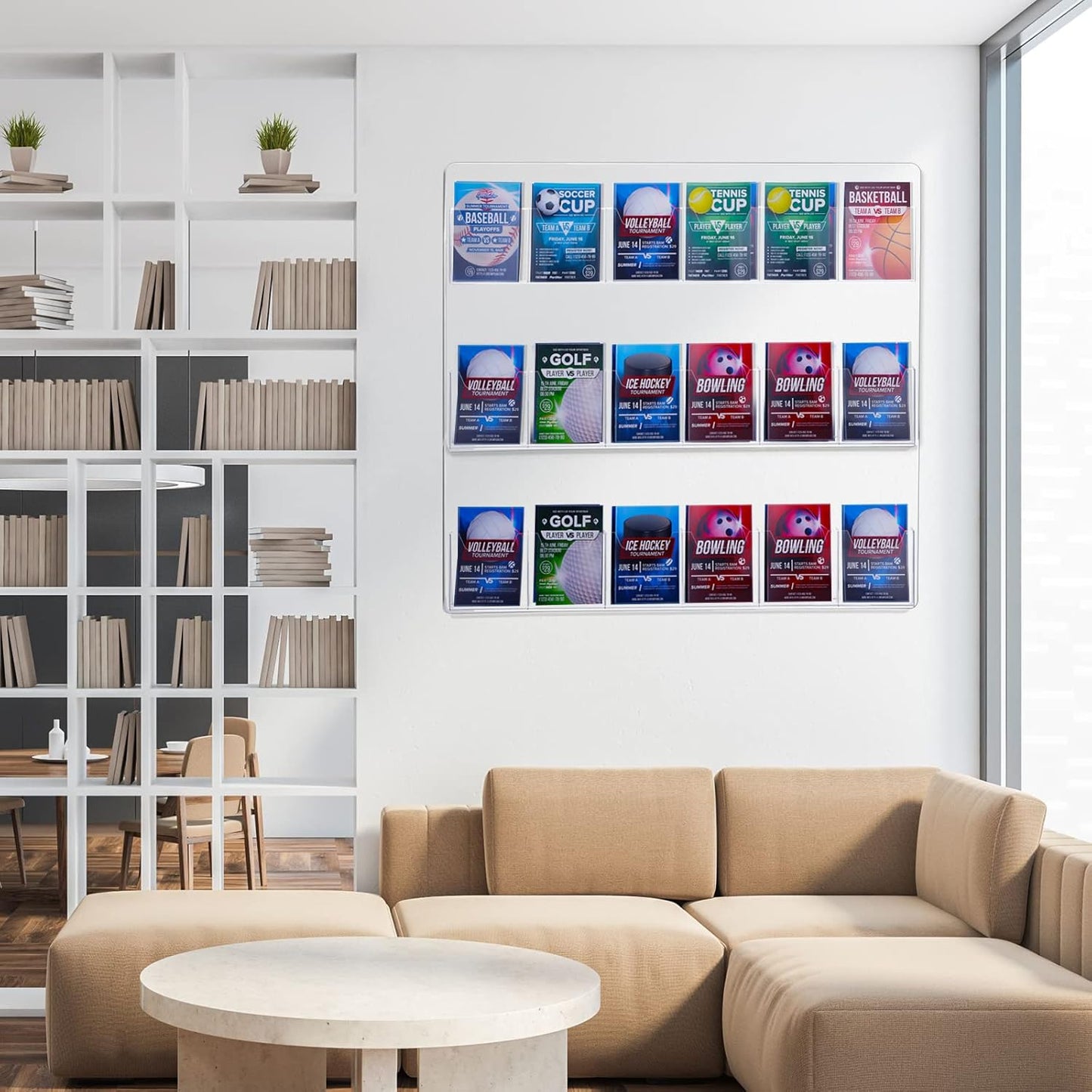 Eersida 2 Pack Acrylic Brochure Pamphlet Holder Wall Mount Clear Brochure Display Holder Plastic Trifold Flyer Rack Literature Storage Rack for Offices Waiting Room (18 Pockets, 25 x 22 Inch)