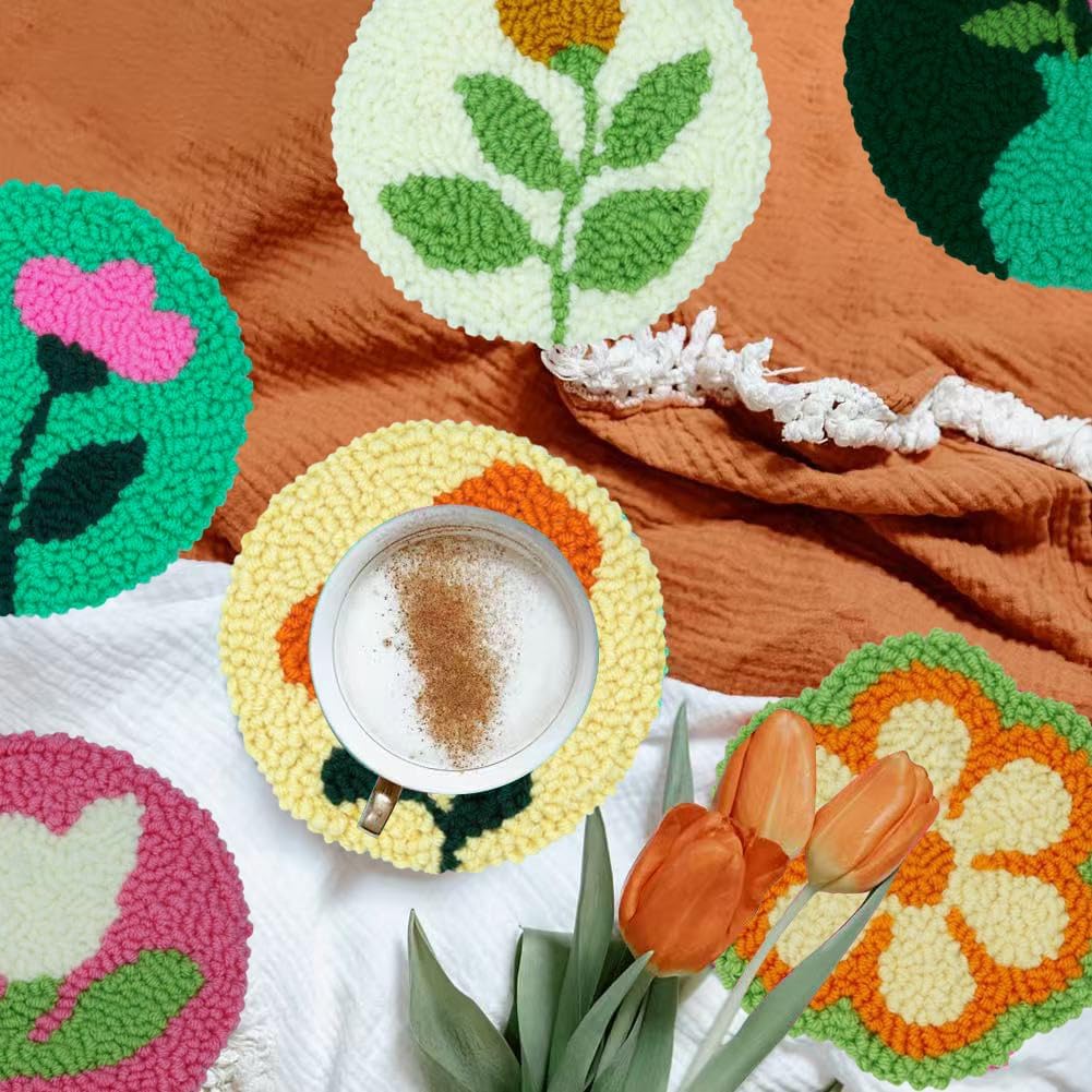 Punch Needle Kit for Beginners Adults Kids Keychain Accessories for Backpacks, Bags, Car Key Ring Easy Punch Needle Embroidery Kit Tool Threader Fabric Hoop Yarn Rug Tufting