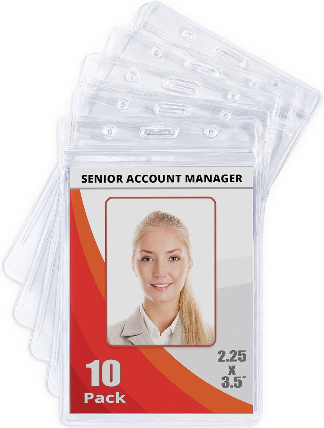Mifflin-USA Plastic Waterproof ID Badge Holders (Clear, 2.25x3.5 Inch, 10 Pack), Vertical Hanging Name Card Holder with Zipper, Resealable Bulk Nametag Holders