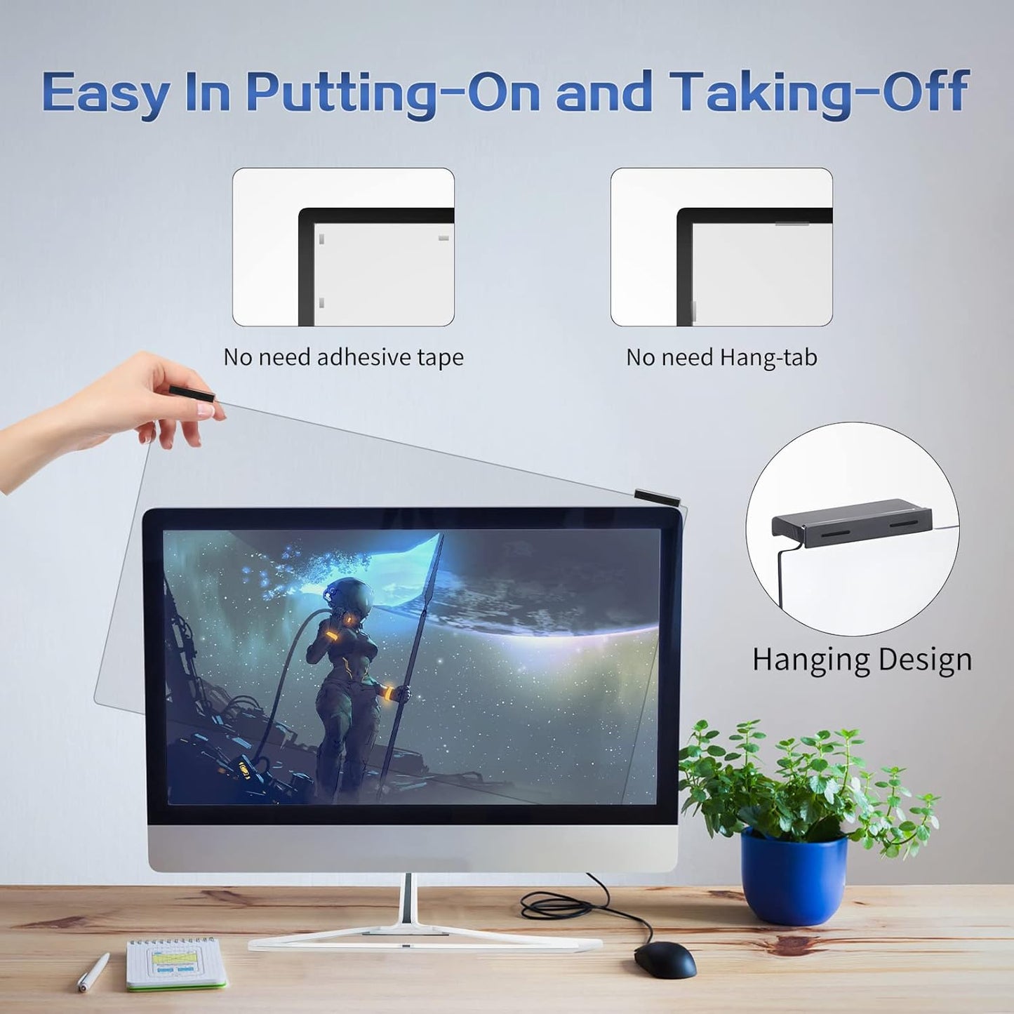 Computer Privacy Screen Filter 22 Inch, 9H Hardness Hanging Computer Screen Privacy Shield Compatible with 16:10 Widescreen Monitor, Eye Protection and Blue Light Blocks