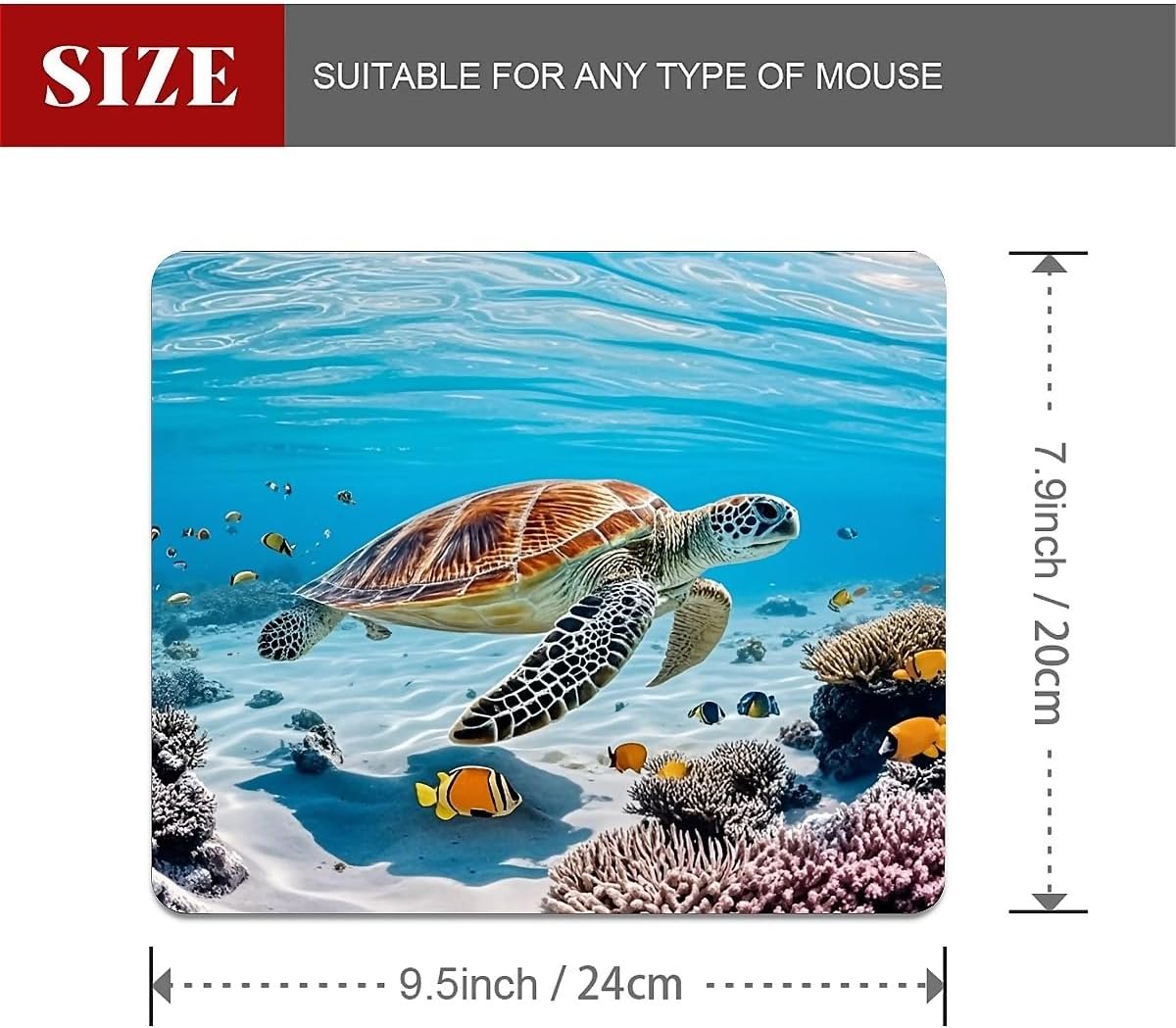 Square Mouse Pad Sea Turtle, Personalized Premium-Textured Custom Mouse Mat Design, Washable Mousepad Cloth, Non-Slip Rubber Base Computer Mouse Pads for Wireless Mouse