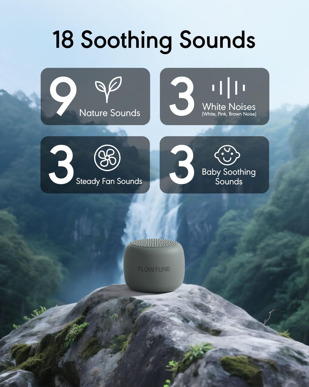 Sound Machine Flowtune White Noise Machine for Baby Adults, Mini Portable Sound Machine for Travel, 6H Timer, 18 Soothing Sleep Sounds Gift (Slate)