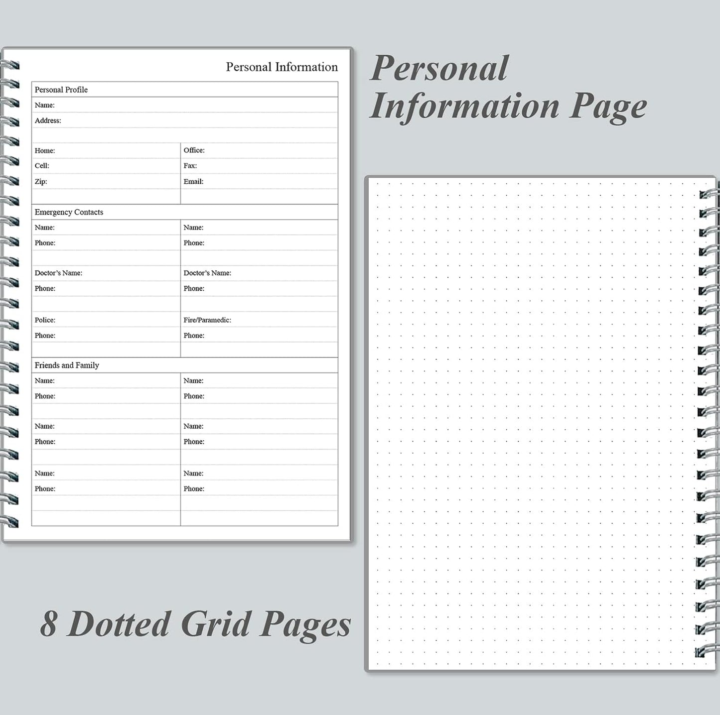 Daily Planner Undated - A5 To Do List Notebook Hourly Schedules, Spiral Appointment Planner for Women and Men, PVC Hardcover, Inner Pocket, Elastic Closure, 5.8" x 8.3", Grey