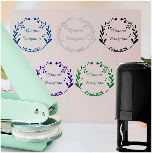 Personalized Wedding Embosser Stamp， Custom Book Business Card Paper Document Notebook, Self Inking Stamp，Book Lover Gifts，Christmas Gifts (Style13)