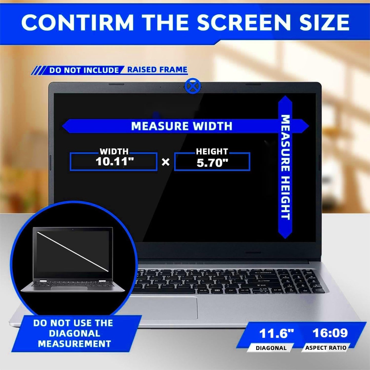 11.6 Inch 16:9 Computer Privacy Screen Filter for Monitor - Privacy Shield and Anti-Glare Protector