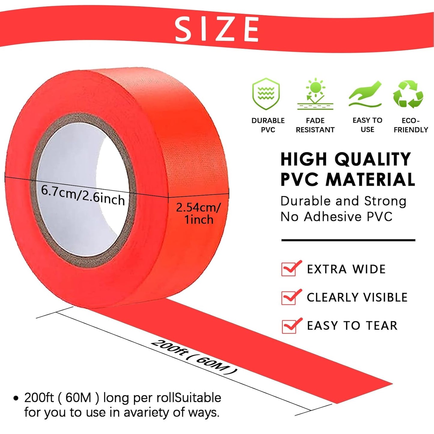 2 Pack Orange Flagging Tape, Non-Adhesive Plastic Ribbon Neon Marking Roll, 1"*400ft, Marking Tape for Tree Marking, Hunting, Boundaries and Hazardous Areas,Trail Marking