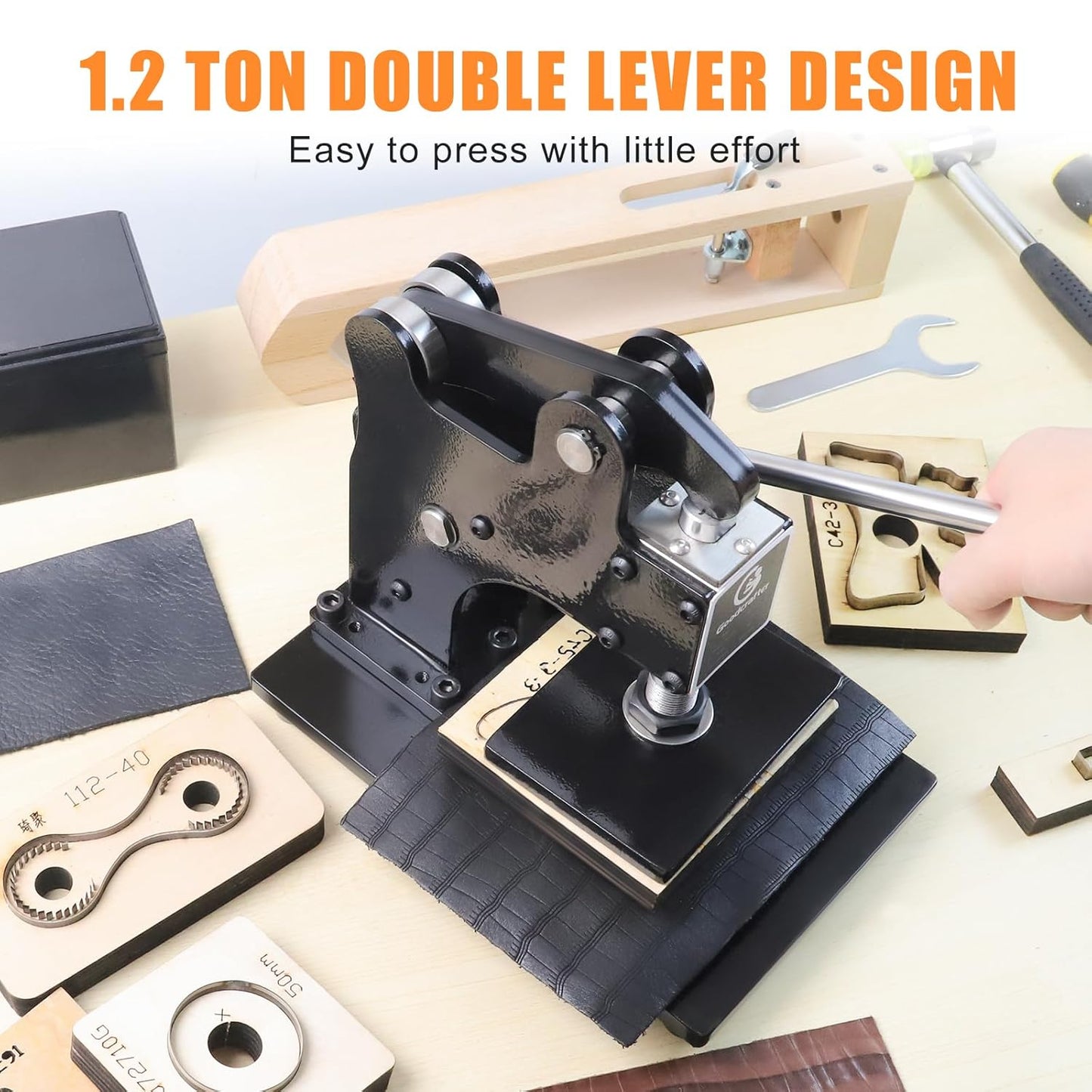 Leather Cutting Machine 1 Ton,12x9cm Die Cutter Stamping Machine Embossing Plate Manual Die Cutter Hand Press Mold Cutter Leather Die Cut Leathercraft Cutting Machine DIY Tool for Various of Materials