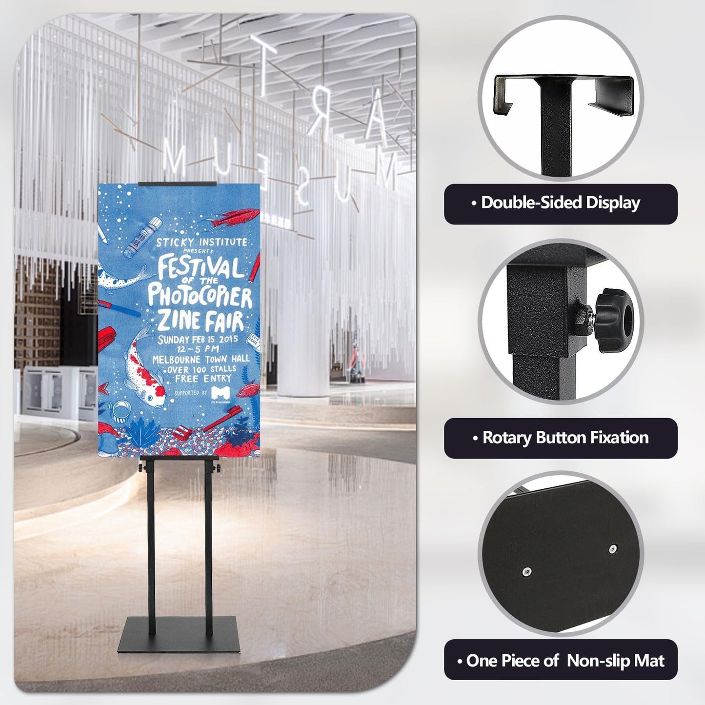 Poster Stands for Display, Poster Sign Holder Floor Stand with Heavy Duty Pedestal, Adjustable Height Sign Holder, Height Up to 80 inch, Double-Sided Signage with Non-Slip Mat (3 Pack)
