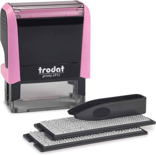 Trodat Printy 4912 Self Inking Do it Yourself (DIY) 4 line Personalized Custom Message or Address Stamp kit with Black Ink, Impression Size: 3/4” x 1-7/8” inch (Pink)