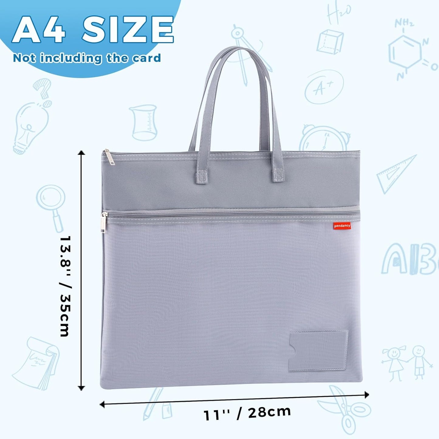 Pendancy Mesh Zipper Pouch A4 Size, Large Double Pocket Waterproof File Bag with Handle, 11x13.8 in Foldable Document Storage for Puzzle Project/Cross Stitch/Travel/Office（Advanced Gray）