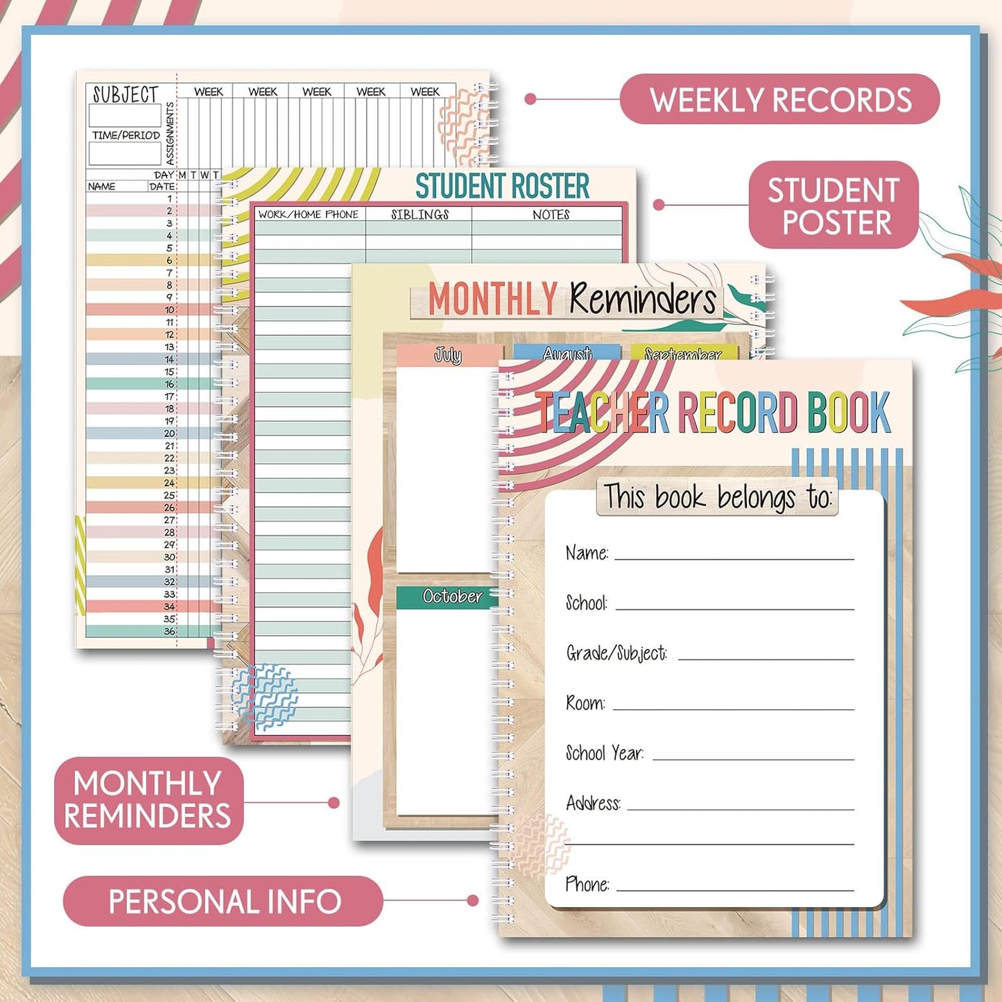 Teacher Record Book Teacher Grade Books 2025-2026 Spiral Bound Record Class Grade Book Office Favors Gift for Classroom Attendance Supplies Decoration Double Sided(True to You)