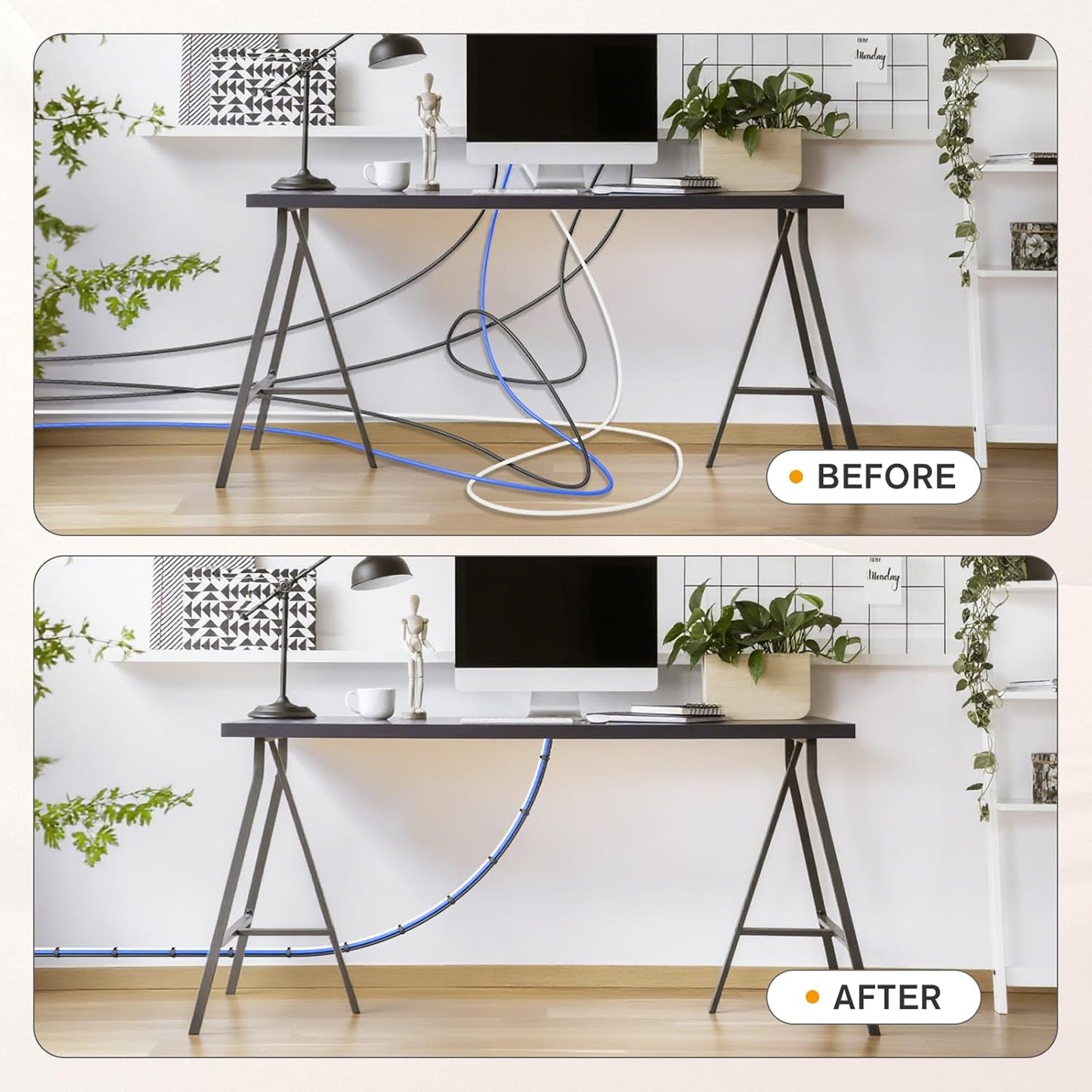 CableGeeker 60 PCS Reusable Cable Ties (6 Inch) - Adjustable Hook and Loop Cord Straps, Wire Organizer for Home, Office, Electronics - Black