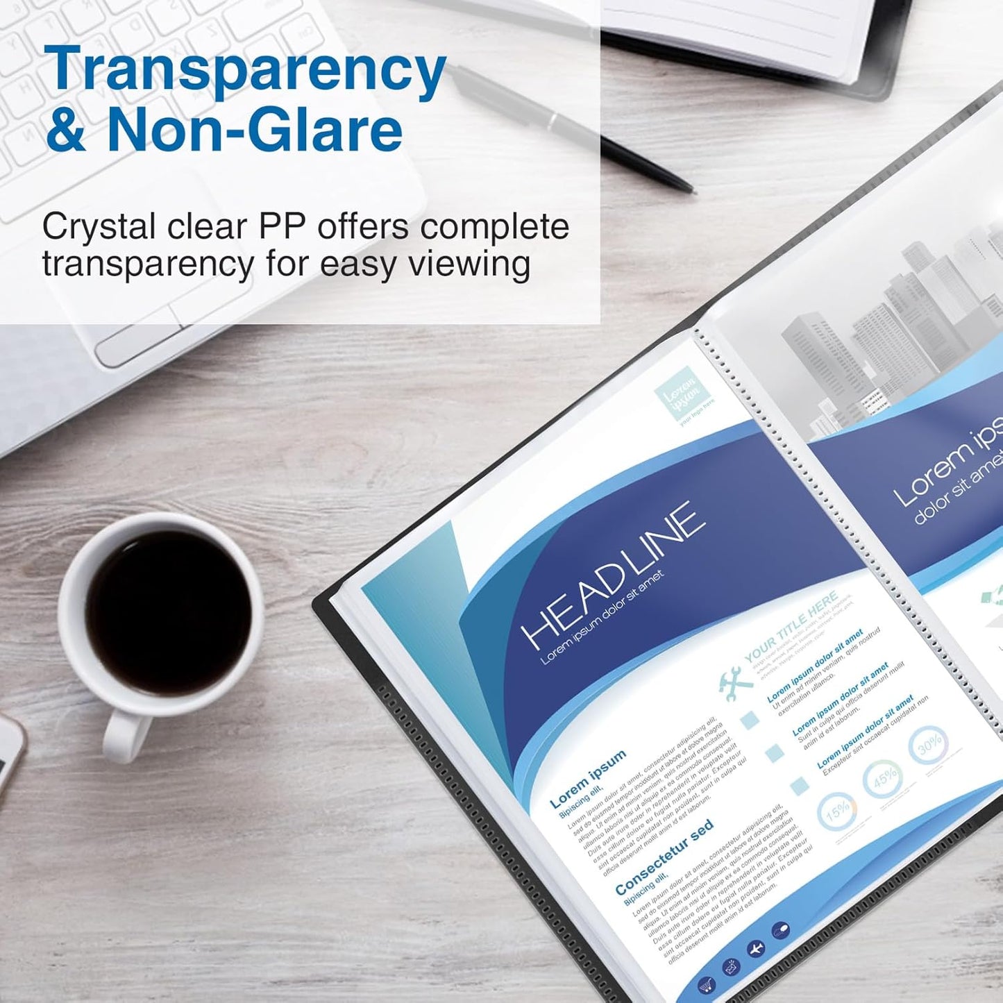 Sooez Art Portfolio 9x12, 30 Pockets with 30 Black Paper, Binder with Plastic Sleeves, Display 60 Pages, Presentation Book for Artwork, Folders Binder for Office School