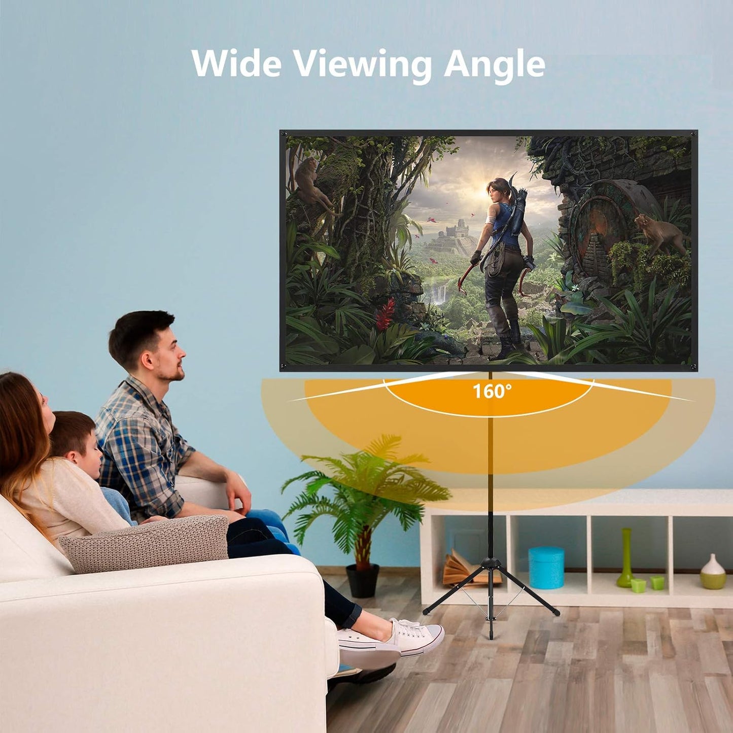 Projector Screen with Stand, 100 Inch Outdoor Projection Screen 16:9 and Tripod Stand, Portable Projector Screen, 1.2 Gain, Lightweight and Compact, Easy Setup, Idea for Home Cinema, Backyard Party.