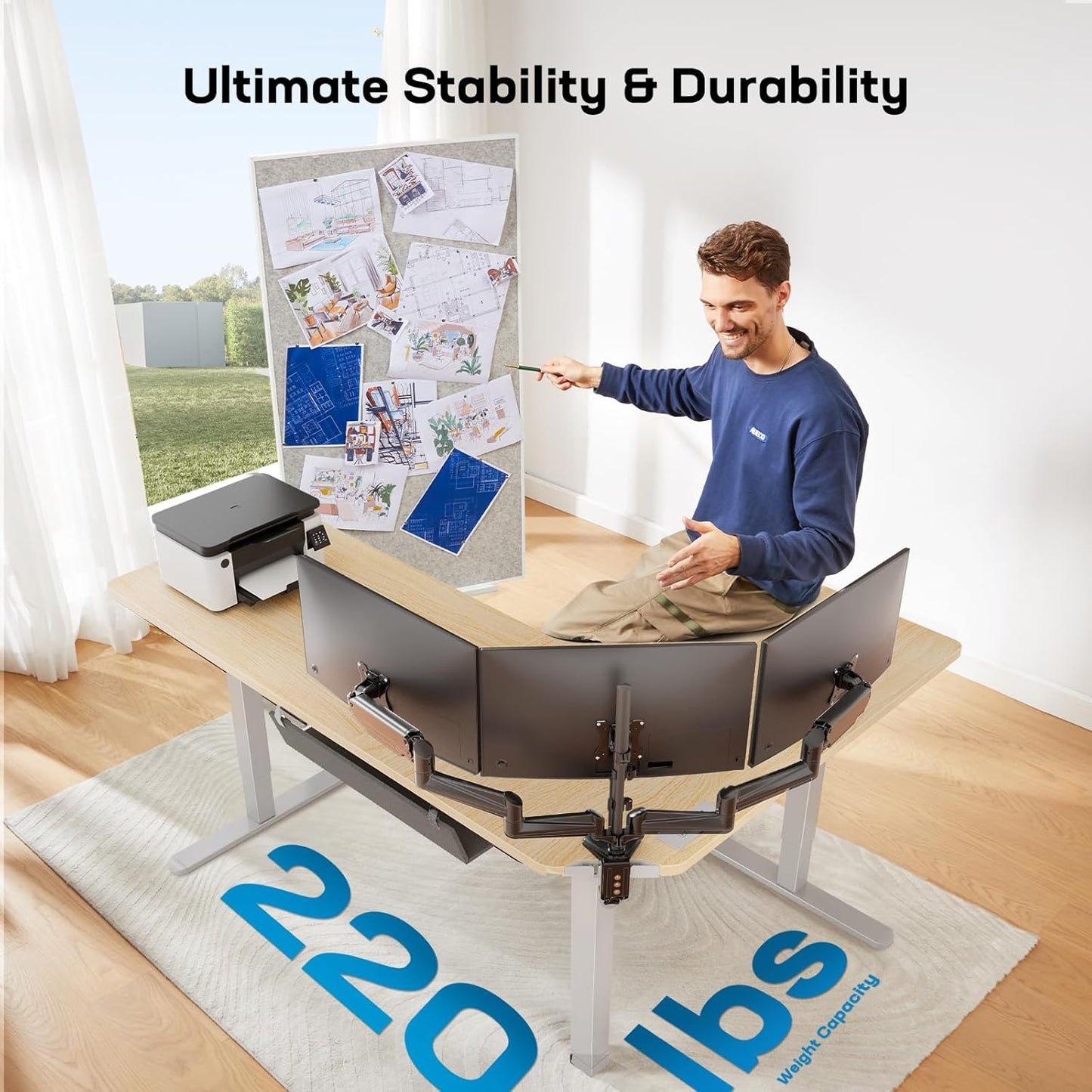 HUANUO 63″ Dual Motor L-Shaped Standing Desk, Built-in Power Outlets, Electric Height Adjustable Corner Computer Desk, Large Power Strip Holder, Sit Stand Up Desk with 3 Preset Heights, Natural Wood