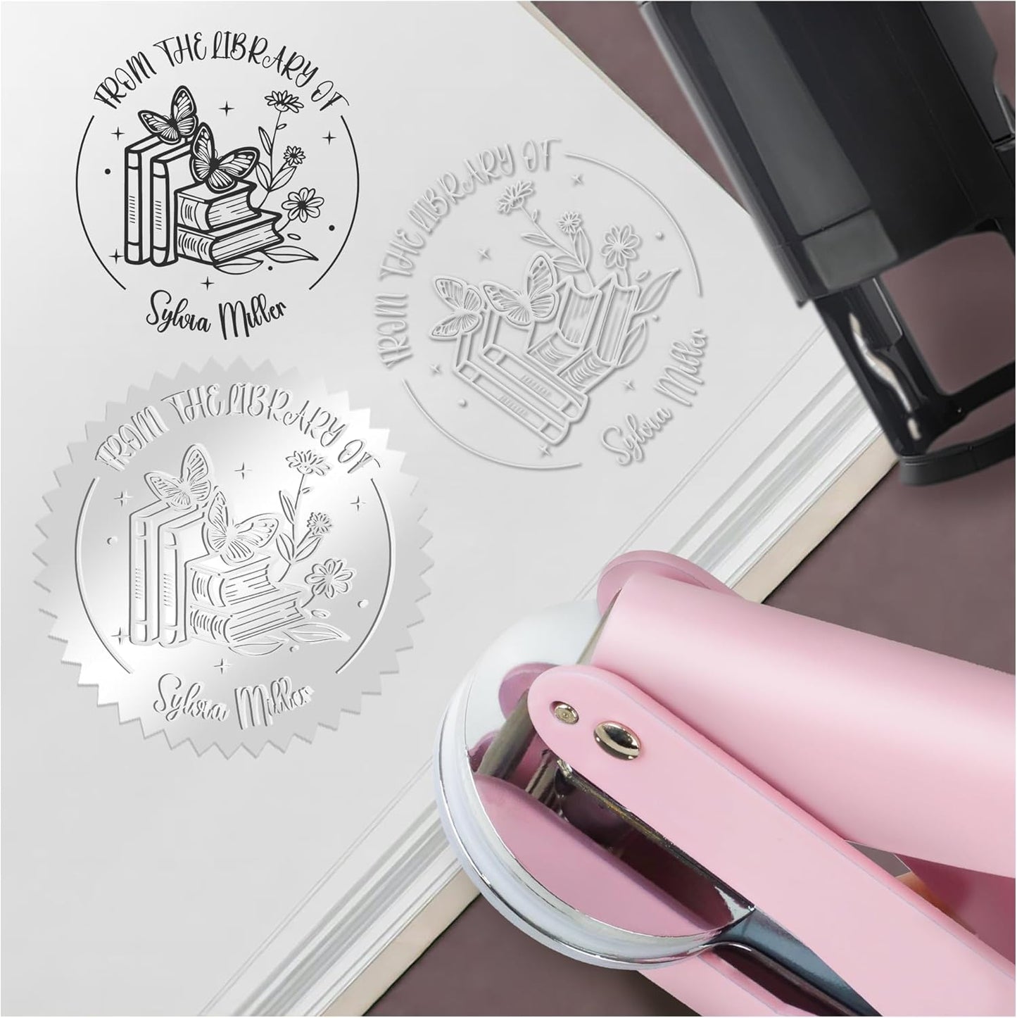 from The Library of Embossers & Stamps Custom Color Self-Inking Stamp with Your Name or Design Great for Personalizing Books, Text Books and Journals (03)