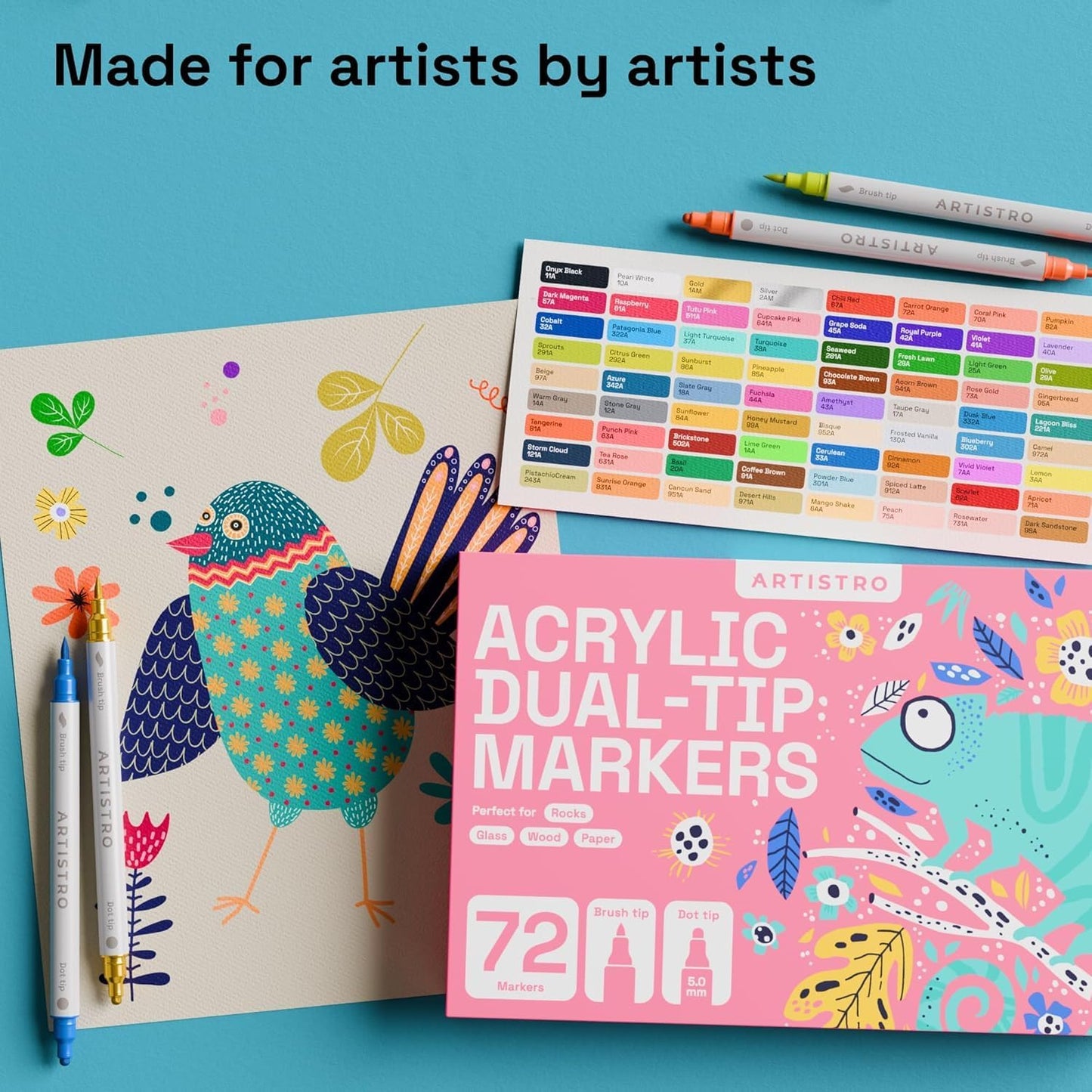 ARTISTRO 72 Wine Glass Acrylic Paint Markers - Washable Non-Toxic Dual Tip Acrylic Paint Pens for Car Window, Mirror, Ceramic