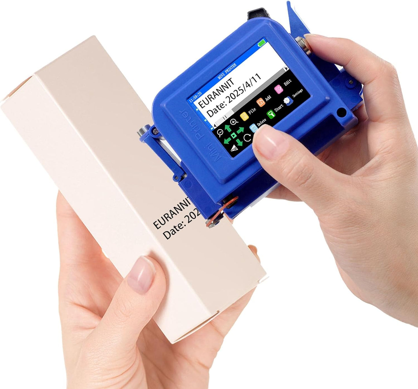 E11 Mini Handheld Inkjet Printer with External Conveyor Wheel & Nozzle Cap - 0.5" Print Height for Bottles, Curved & Flat Surfaces, Portable for Text, Date, QR Code, Includes ER520 Ink